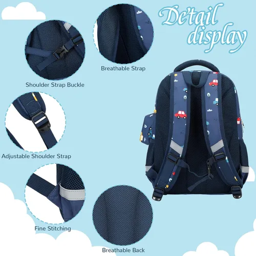 Vista 6 de MIRLEWAIY Mochila para niños de 15.7 pulgadas, juego de 3 piezas con lonchera y estuche para lápices para escuela, niñas, niños y estudiantes