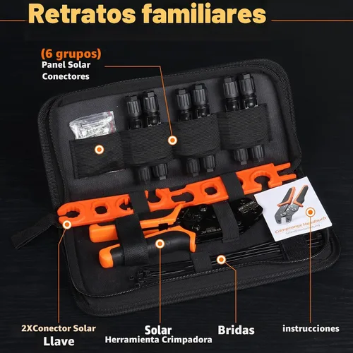 Vista 7 de PEBA Kit de herramientas de prensado, crimpadora solar para cable de panel solar AWG 16-10, con 6 pares de conectores solares IP68 y 1 par de llave