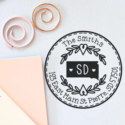 Vista 216 de Alabama State Wreath - Sello de sello de dirección personalizado para invitaciones de fiesta, tarjetas de vacaciones y decoración del hogar Sello