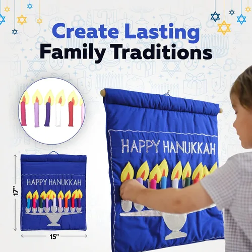 Vista 2 de Pockets of Learning - Colgante de pared de la menorá judía azul de Judaica, regalo de Bris Milah, decoración festiva hebrea festiva, calendario