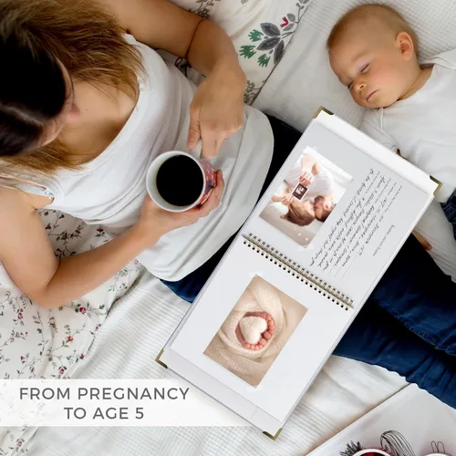 Vista 33 de Libro de recuerdos de bebé para niños y niñas – Libro atemporal para bebés de 5 años – Libro de recortes de diario neutro o álbum de fotos