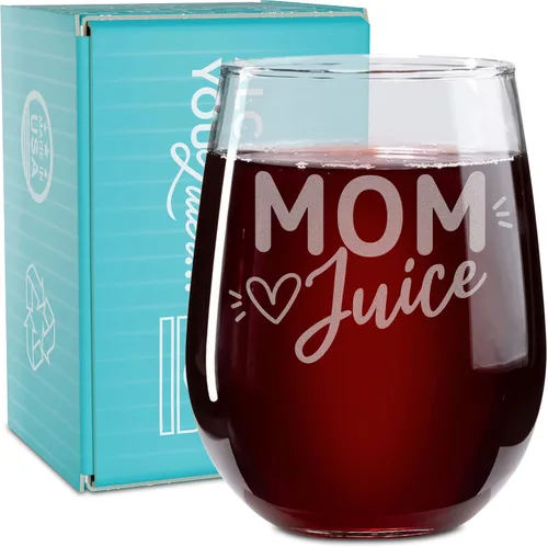 Vista 17 de On The Rox Drinks Regalos de vino para mamá, copa de vino grabada sin tallo de 17 onzas con texto en inglés "Parenting Takes A Vineyard", única y 1
