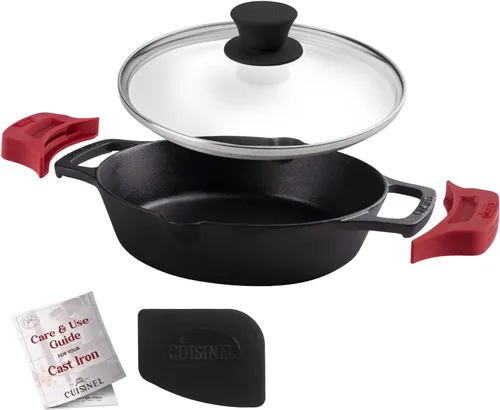 Vista 31 de Sartén de hierro fundido de Cuisinel con tapa - Sartén para freír pre-sazonada de 10" pulgadas + cubierta de vidrio + soporte para mango resistente