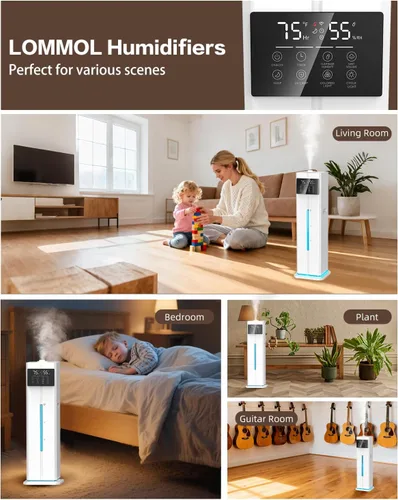 Vista 9 de Humidificadores de niebla fría para dormitorio, ultrasónico de 2.4 galones (9L), llenado superior silencioso, fácil limpieza con bandeja de aceite
