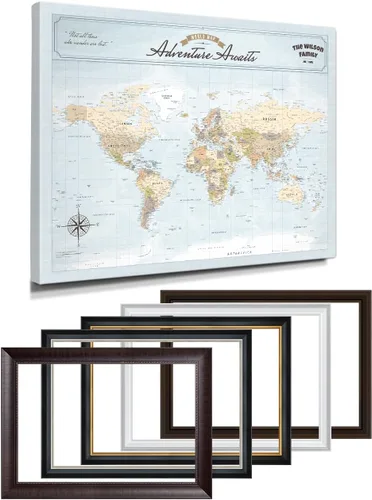 Vista 53 de IPIC - Lienzo con mapas de EE. UU. para decoración de pared, mapa con pin de empuje para marcar viajes, mapa de viaje impreso de EE. UU.
