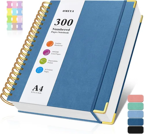 Vista 15 de Cuaderno espiral 8.5" x 11", 300 páginas numeradas cuadernos rayados de tamaño universitario con contenido, 100GSM cuaderno grueso para mujeres