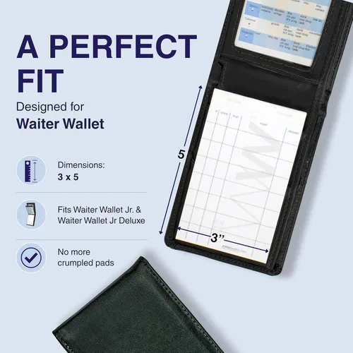 Vista 5 de Waiter Wallet Jr. Pads Paquete de 12 blocs de notas de invitados Bloc de notas perforado y grapado de doble cara para servidor de restaurante