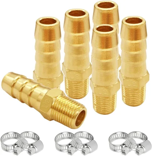 Vista 7 de Uenede 6 accesorios de púas de manguera de latón de 1/2 pulgada NPT macho a 1/2 pulgadas, conector adaptador de púas incluye 6 abrazaderas de acero