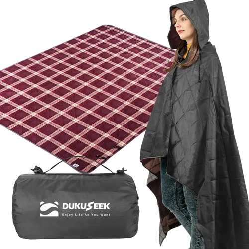 Vista 11 de DUKUSEEK Manta con capucha para exteriores, manta de camping impermeable, acolchada, forro polar grueso, cálida, resistente al viento, a prueba