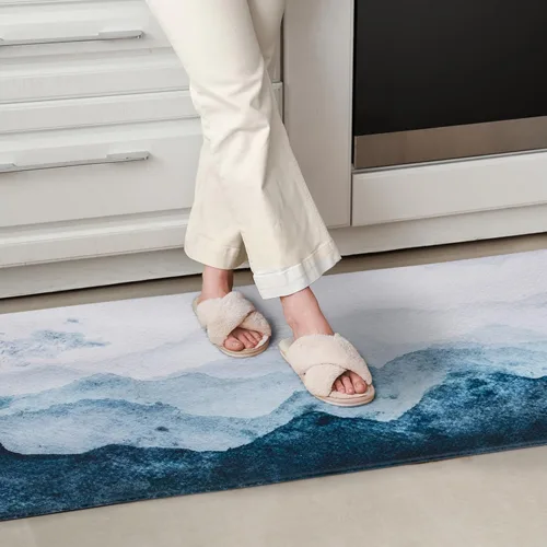 Vista 3 de Alfombrillas de cocina QIYI, de piel de PVC, seguras, lavables, antideslizantes, impermeables, acolchadas, fáciles de limpiar, Casual, Acuarela