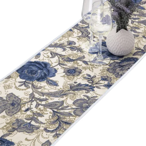 Vista 5 de mookaitedecor Camino de mesa de flores azules para decoración de cenas y Camino de mesa navideño de 12 x 33 pulgadas, para Acción de Gracias Crema