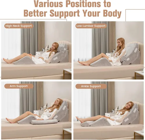Vista 7 de Giantex Juego de 4 almohadas ortopédicas de cuña para cama, almohadas de espuma viscoelástica poscirugía para dormir, almohada ajustable