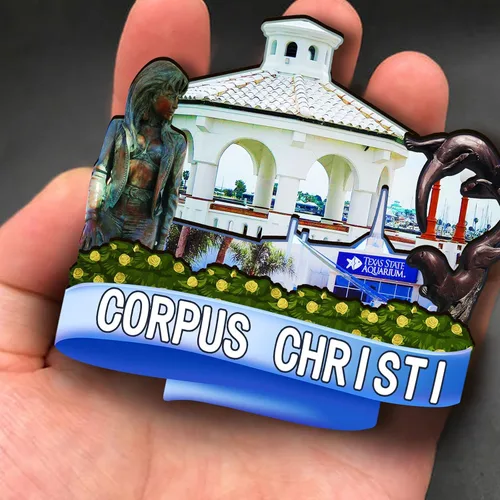 Vista 4 de Imán de madera de Corpus Christi de Estados Unidos, imanes de nevera 3D, recuerdos coleccionables de viaje, decoraciones hechas a mano, 2