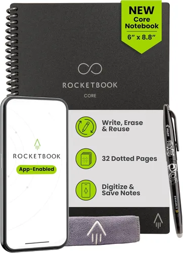 Vista 22 de Rocketbook Core - Cuaderno de espiral reutilizable, tamaño ejecutivo de 6 x 8.8 pulgadas, color negro, páginas punteadas, conectadas a