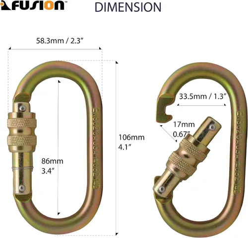 Vista 2 de Fusion Climb OVATTI Mosquetón de bloqueo de tornillo, acero resistente, puerta de bloqueo, nariz de pasador, forma ovalada, resistencia industrial