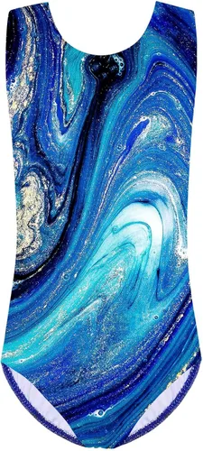 Vista 2 de TFJH E Leotardos de gimnasia de una pieza para niñas, ropa deportiva brillante
