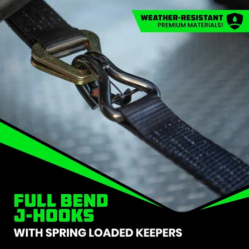Vista 4 de Rhino USA Correas de amarre de automóvil para remolques con ganchos en J (paquete de 4) – 2" x 8' (10,000 lb de resistencia a la rotura) – Correas