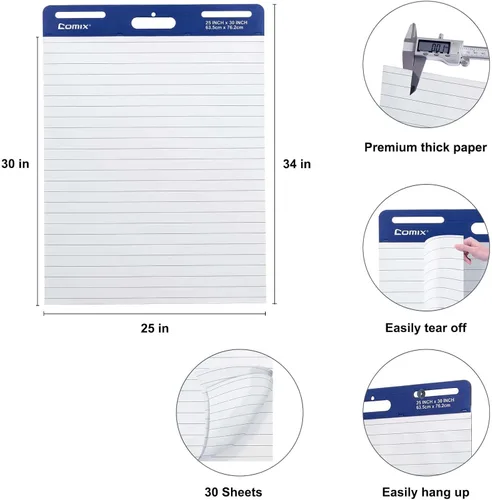 Vista 3 de Comix Almohadilla de caballete adhesivo forrada, papel de 25 x 30 pulgadas para profesores, papel de caballete autoadhesivo grande, 30 hojas/bloc