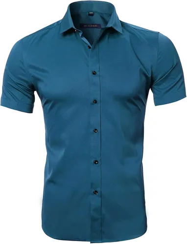 Vista 3 de FLY HAWK Mens Dress Shirts Fitted Bamboo Fiber Short Sleeve Elastic Casual Button Down Shirts