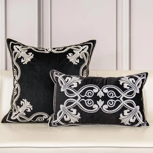 Vista 7 de Aeckself Funda de almohada floral europea de 16 x 16 pulgadas, funda de almohada decorativa bordada de terciopelo de lujo para sofá, dormitorio