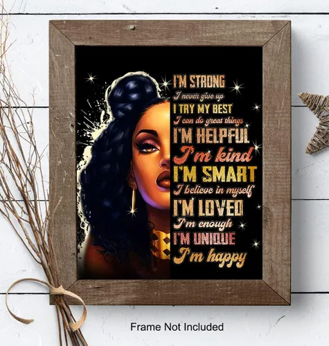 Vista 8 de Empowered Black Women Afro American Wall Art - Citas motivacionales positivas inspiradoras - Decoración del hogar con afirmaciones positivas "I Am
