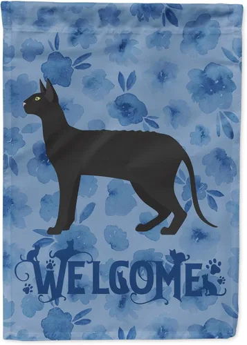 Vista 225 de Caroline's Treasures CK4813CHF - Bandera de bienvenida con gato abisinio azul, manga grande, para porche, para colgar en la pared, poliéster