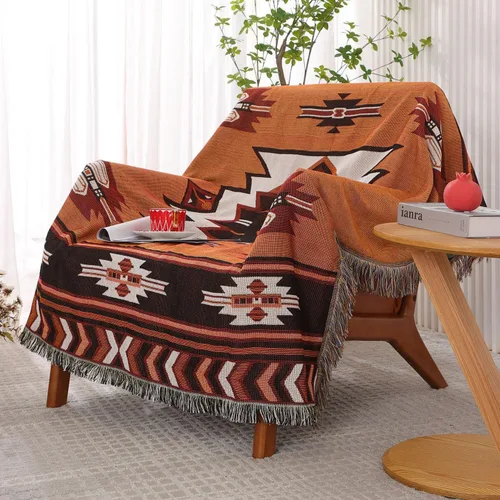 Vista 15 de Luxlovery Manta Aztec Boho Sherpa estilo navajo del suroeste, ligera y cálida, 35 x 59 pulgadas, color óxido de calabaza Aima