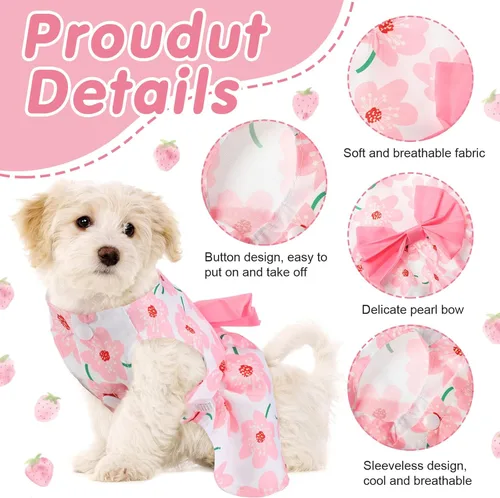 Vista 5 de Saintrygo 5 piezas de vestido floral para perro, lindo vestido para perro, falda para mascotas, vestidos para mascotas, vestidos para gatos, vestido