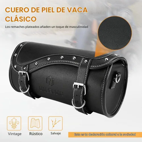Vista 3 de NICECNC Bolsa de horquilla para motocicleta - Bolsa universal de herramientas de cuero PU con correas reforzadas, impermeable, negra