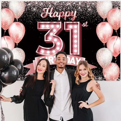 Vista 267 de Cartel de feliz cumpleaños décimo oro rosa, telón de fondo, saludos a 10 años, globos de confeti, decoración temática para niñas de 10 años