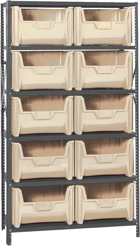 Vista 344 de Quantum QSBU-245BK Heavy Duty Shelving Unit with (7) Shelves and (24) QUS245 Black Bins for Garage Warehouse Storage Distribution 400 lb Load