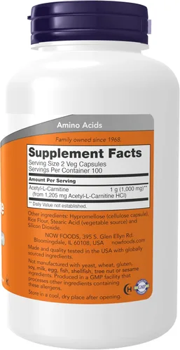 Vista 3 de Cápsulas Now Foods Alpha de acetil l-carnitina, 0.01 onzas, 1