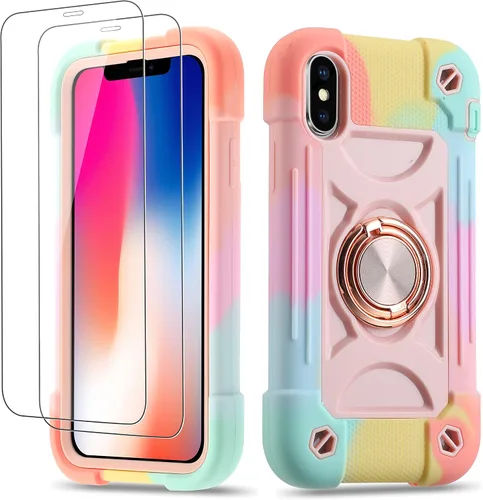 Vista 55 de Funda para iPhone Se3/iPhone Se2, iPhone 6/6S, iPhone 7/iPhone 8 de 4.7 pulgadas con soporte de anillo, con 2 protectores de pantalla resistentes