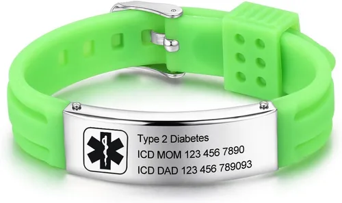 Vista 78 de OPALSTOCK Pulseras médicas personalizadas de silicona ajustable para identificación de emergencias, grabado gratuito, 9 pulgadas, resistente al