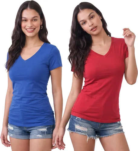 Vista 126 de Emmalise Camiseta de manga corta para mujer, cuello en V, tallas junior y plus