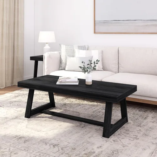 Vista 21 de Plank+Beam Mesa auxiliar rectangular clásica, mesa de centro de granja de 40 pulgadas, mini mesas centrales para espacios pequeños, mesa de té