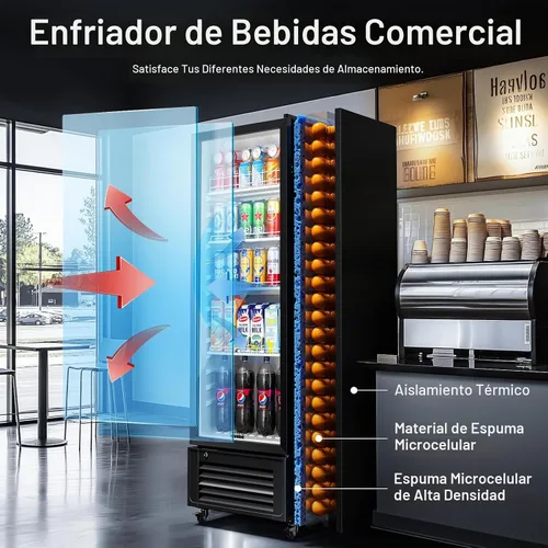 Vista 6 de BODEGACOOLER Refrigerador Comercial de Bebidas, Refrigerador de Exhibición de 290L con Luz LED Suave, 264 Latas y 120 Botellas Refrigerador