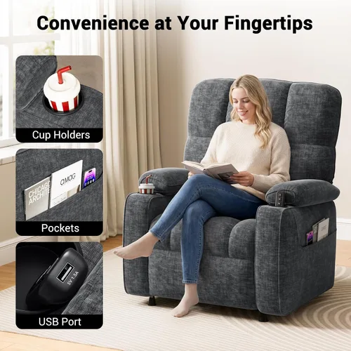 Vista 4 de AMADA HOMEFURNISHING Silla reclinable eléctrica para adultos, reclinable eléctrico de felpilla ajustable infinita con soporte para tazas, control