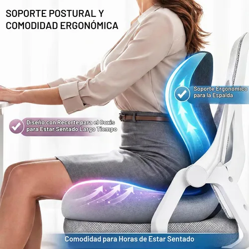 Vista 5 de Juego de cojines de asiento ergonómicos con almohada de apoyo lumbar, cojín de espuma viscoelástica de alta densidad con base antideslizante, cojín
