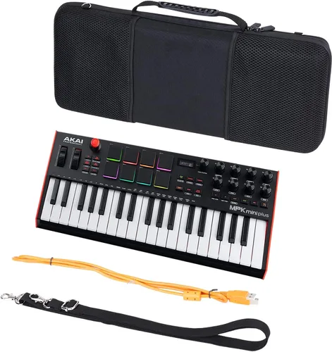 Vista 3 de co2CREA - Funda rígida de viaje para Akai MPK Mini Plus 37 teclas y controlador de teclado Caja de almacenamiento portátil, bolsa protectora