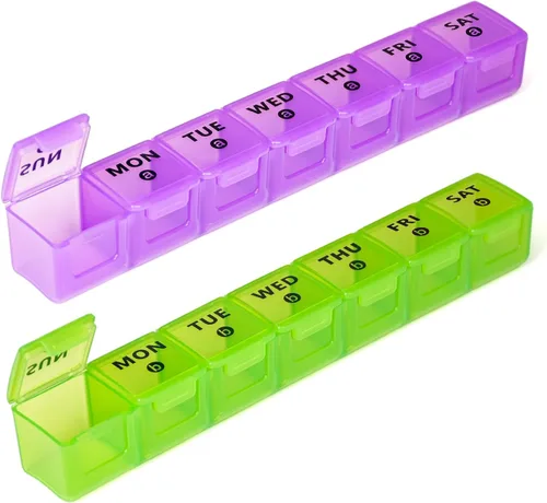 Vista 10 de Organizador de pastillas semanal extra grande para viajes, organizador de píldoras de 7 días y caja, compartimentos grandes para píldoras diarias AM