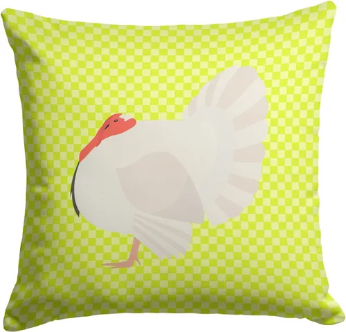 Vista 427 de Caroline's Treasures BB8163PW1414 Beltsville - Almohada decorativa de tela a cuadros pequeños, color blanco, pavo y gallina azul, lavable a máquina