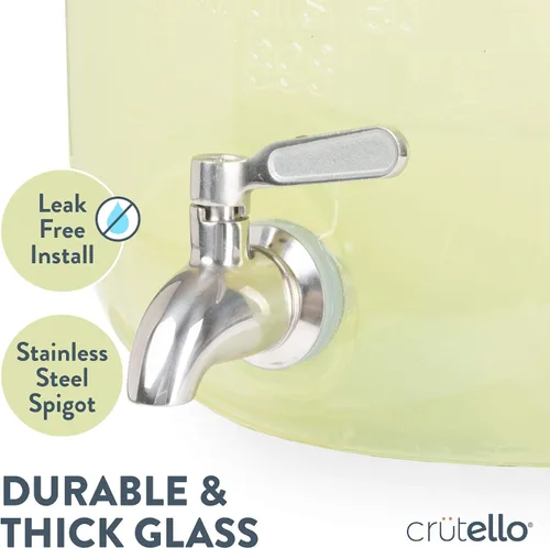 Vista 3 de Crutello Dispensador de bebidas de vidrio para exteriores con espita de acero inoxidable y cilindro de hielo, dispensador de bebidas de 2 galones