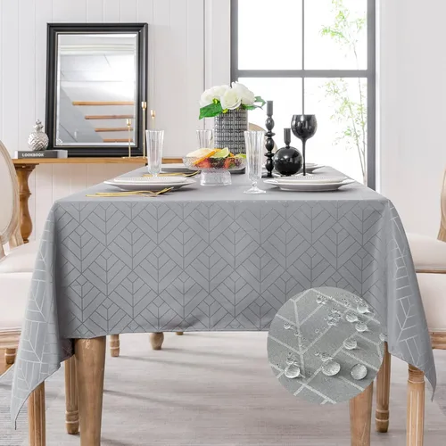 Vista 8 de Mantel Redondo Aqua Jacquard Pequeño de 40 Pulgadas, Manteles para Mesas de hasta 26" de Diámetro, Impermeable, Lavable, Sin Arrugas, Tela Suave
