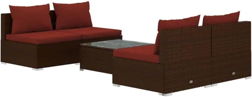 Vista 2 de Ensemble de Salon de Jardin 5 Pièces Brun Cannelle Rouge, Meuble d'Extérieur Modulable Pour Terrasse Balcon, Résistant aux UV et à l'Eau avec