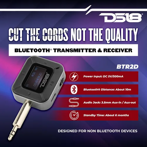 Vista 4 de DS18 BTR2D - Receptor transmisor inalámbrico Bluetooth 5.0 2 en 1 para automóvil, hogar, TV, PC, auriculares, dispositivos duales simultáneamente