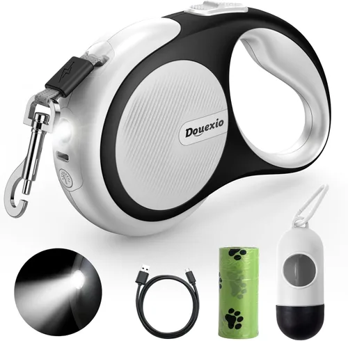 Vista 8 de Correa Retráctil para Perro con Luz LED, Douexio Mejorada Correa Retráctil 3 en 1 para Perros Pequeños y Medianos Hasta 66 lbs, 16 pies, Mango