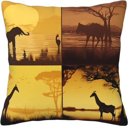 Vista 6 de Fundas de almohada decorativas de 16 x 16 pulgadas, fundas de almohada para sofá, animales de pastizales africanos, fundas de almohada cuadradas