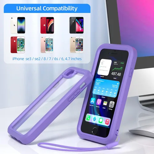 Vista 9 de WXR Funda para iPhone SE 2022/2020, iPhone 8/7/6S/6, parachoques de silicona suave y parte trasera e interior de policarbonato duro transparente