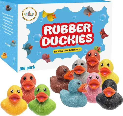 Vista 10 de Surtido de 5 patos de goma con purpurina de 2 pulgadas para niños, regalos de cumpleaños, baby showers, actividades de playa y piscina, 2 pulgadas